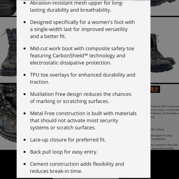 Timberland Pro Women’s Drivetrain Mid Composite Safety Toe ESD Work Boots - Picture 15 of 16